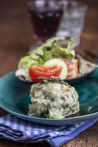 Close-up of food in plate on table