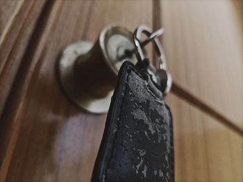 High angle view of old shoe on table