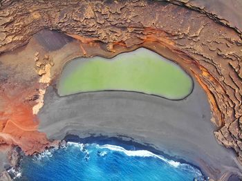 Aerial view of rock formation in sea