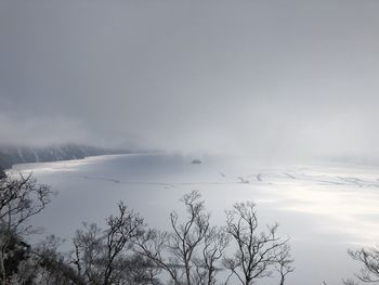 Scenic view of snow covered mountains against sky