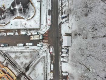 High angle view of train in city