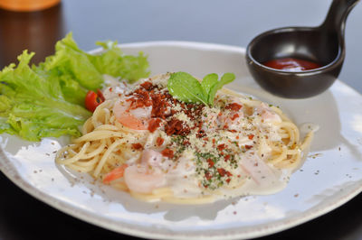 Close-up of meal served in plate