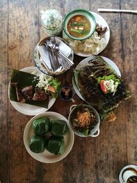 High angle view of food on table
