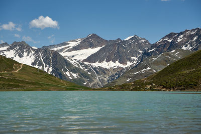 Scenic view of snowcapped mountains against sky