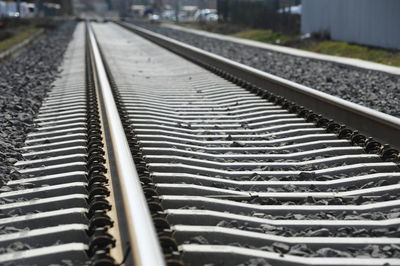 Track system on concrete sleepers and stones, transportation and train traffic