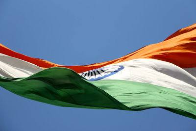 Low angle view of flag against clear sky