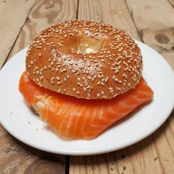 Close-up of burger in plate on table