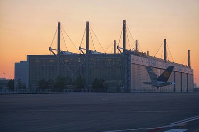 View of city against sky during sunset