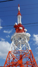 Low angle view of communications tower against sky