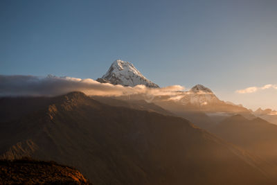 Scenic view of snowcapped mountains against sky