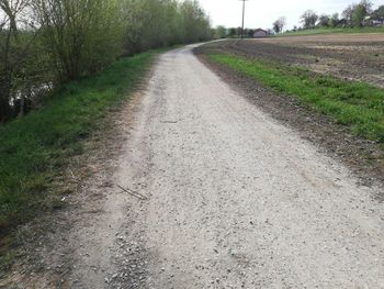Dirt road amidst field