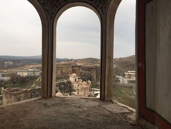 View of townscape seen through window