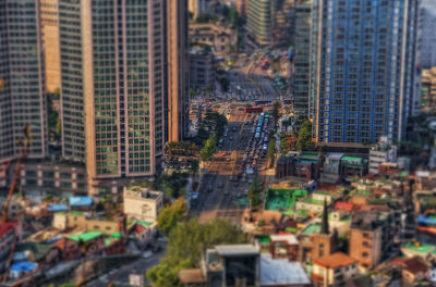 High angle view of buildings in city