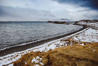 Scenic view of sea against sky during winter