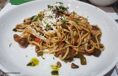 High angle view of meal served in plate