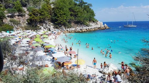 High angle view of people at beach