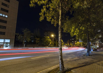 Time lapse lights and streets in the city of barcelona at night