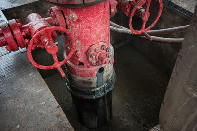 High angle view of rusty machine part