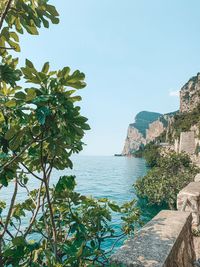 Scenic view of sea against clear sky