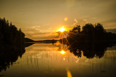 Scenic view of lake against sky during sunset