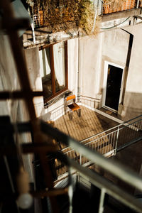 View of cat on staircase in building