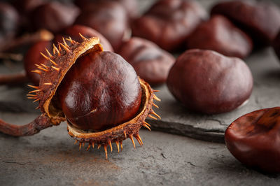 Close-up of chestnuts  on table