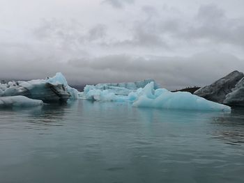 Scenic view of frozen lake against sky