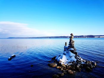 Scenic view of rocks in sea against sky