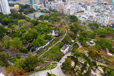 High angle view of buildings in city