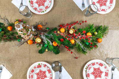 High angle view of food on table