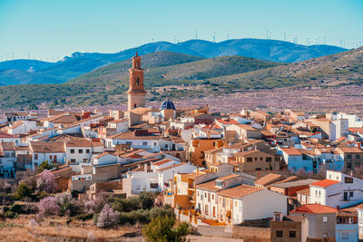 High angle view of townscape against sky