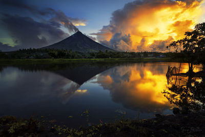 Scenic view of lake against sky during sunset