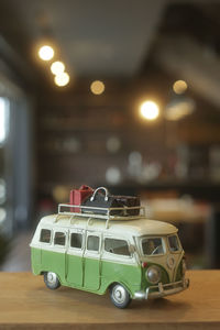 Close-up of toy car on table