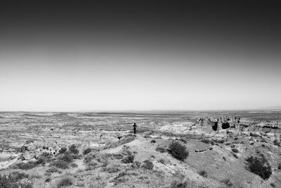 People on beach against clear sky