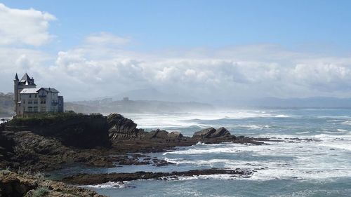 Scenic view of sea against cloudy sky