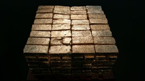 Close-up of brick wall against black background