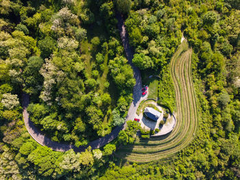 High angle view of cars on landscape