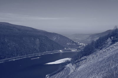 Scenic view of mountains against sky during winter