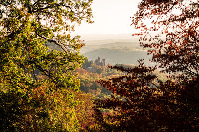 Scenic view of mountains against sky during autumn