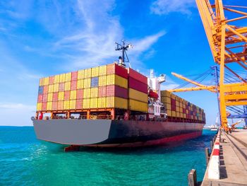 Container ship in harbor