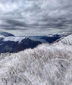 Scenic view of snowcapped mountains against sky