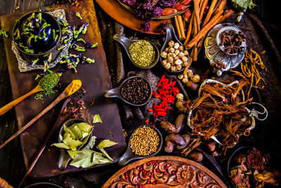 High angle view of fruits on table