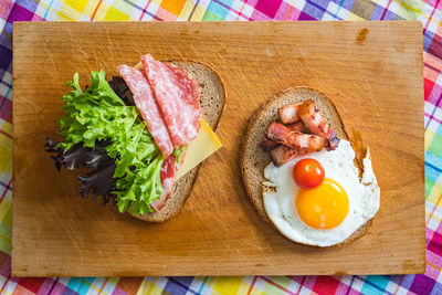 High angle view of food on table