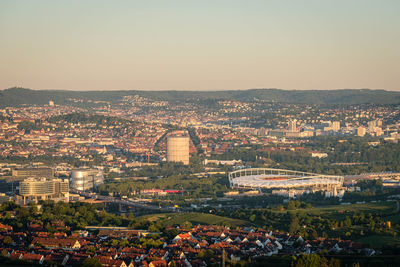 Cityscape against clear sky