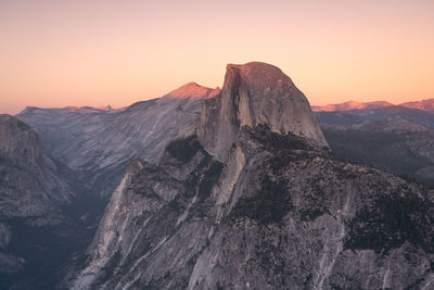 Scenic view of mountains against sky during sunset