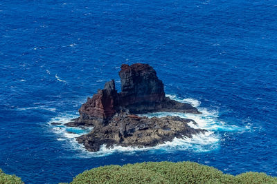 High angle view of rock formation in sea