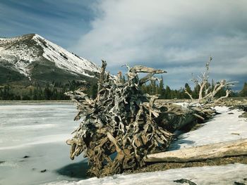 Scenic view of snow covered mountain against sky