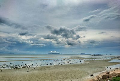 Scenic view of sea against cloudy sky