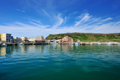 Scenic view of sea against blue sky