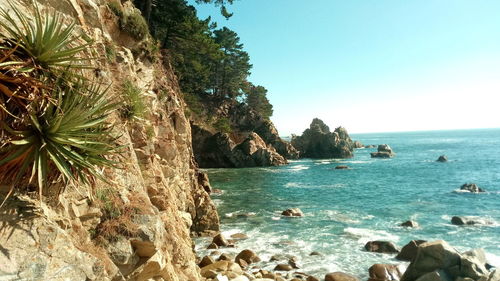 Scenic view of sea against clear sky